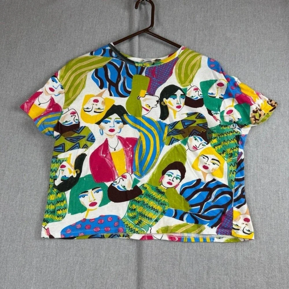 Zara short sleeve fun print cropped top M - Picture 3 of 8